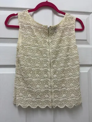 Vintage 1960s Regalia Imports Beaded Silk Lace Top Sleeveless Shell Cream S thumbnail 3