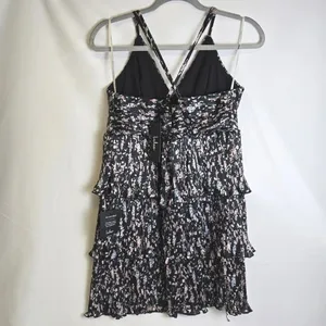 Lulus Quaint Cute Black Floral Pleated Tiered Mini Dress Lined XL New thumbnail 2