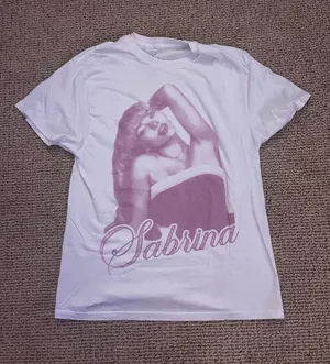 Sabrina Graphic Short Sleeve Tee - White with Dusty Pink Print thumbnail 1