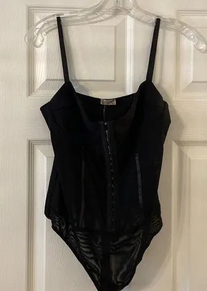 Free People Bodysuit size L color black adjustable stripes please see all photos thumbnail 1