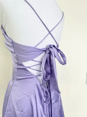 Lucy in The Sky Lavender Purple Satin Strappy Midi Dress M Medium Back Bow thumbnail 6