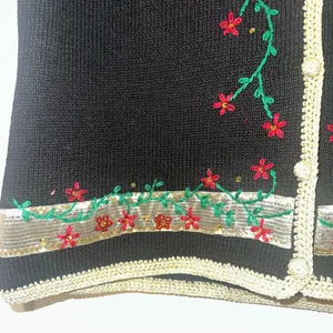 Women’s ugly Christmas sweater vest Embroidered Beaded Poinsettias Large thumbnail 3