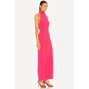 Norma Kamali Halter Turtleneck Side Slit Maxi Dress Size XS Coral Jersey Stretch thumbnail 9