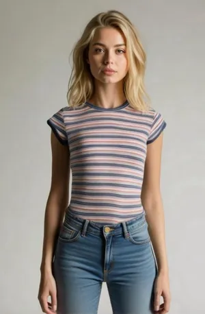 Y2K striped baby tee Hot Kiss rib lettuce hem fitted tee thumbnail 1