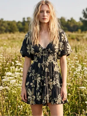 Free People Bohemian Floral Flutter Sleeve Perfect Day Printed Mini Dress Small thumbnail 2