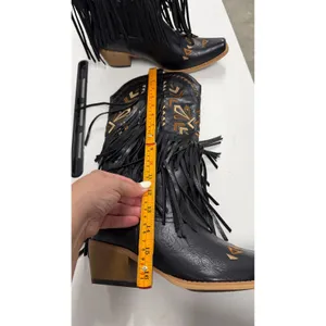 Women's Black Western Fringe Cowboy Boots Embroidered Pointed Toe Block Heel 8.5 thumbnail 8