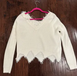 Frayed Edge Cream Sweater  thumbnail 2