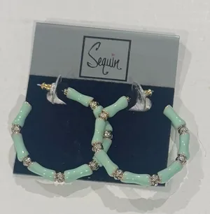 $45 Nordstrom sequin Mint Green Crystal Bamboo-Style Hoop Earrings cute gift thumbnail 1