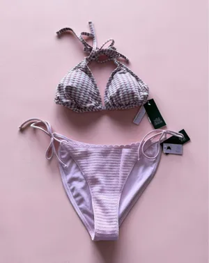 Wild Fable Pink Gingham Triangle Bikini Top and Scalloped Side Tie Bottoms Set M thumbnail 1