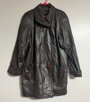 Women's Vintage Pelle New York Milano Brown Leather Jacket Coat Size‎ Large thumbnail 1