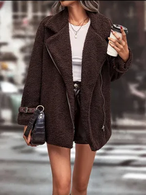 SheIn Zip Up Drop Shoulder Teddy Coat thumbnail 1