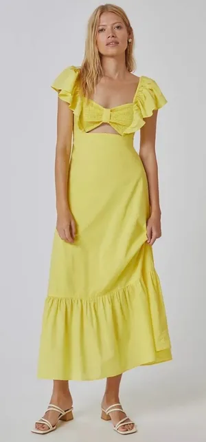Farm Rio x Anthropologie Yellow Cotton Keyhole Midi Dress Size Small $198 thumbnail 1