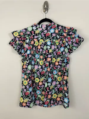 Entro Floral Ruffle Poplin V‎ Neck Blouse Size Large thumbnail 6