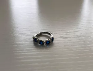 18K White Gold Plated Adjustable Blue Crystsl Sapphire Ring for Women thumbnail 2