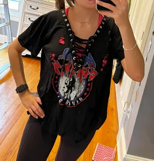 Rock Rose Couture Lace Up Distressed Band Tee thumbnail 2