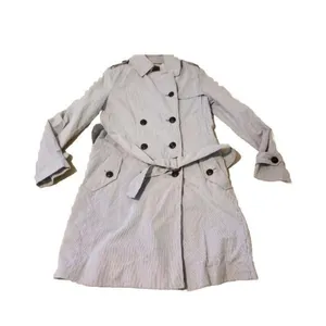 GAP Women’s Blue Pinstriped Double Breasted Trench Coat Medium Belted Classic thumbnail 2