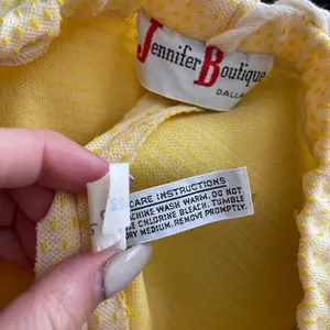 American Vintage Vintage 70s Polka Dot Textured High Waisted Bell Bottom Pants Sz‎ Small Yellow thumbnail 2