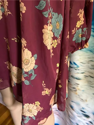 Bailey Blue Women’s Floral High-Neck A-Line Dress Burgundy & Pink Floral LG thumbnail 4