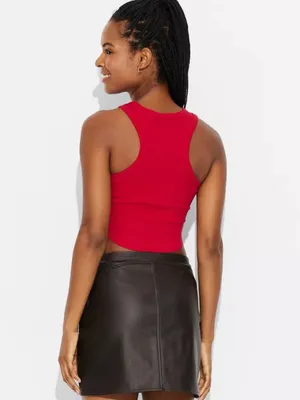 Wild Fable Red Ribbed High-Neck Cropped Tank Top thumbnail 3