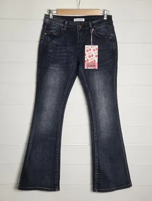 Love Soho Dark Blue Flare Jeans - Low Rise Stretch Size 5 NEW thumbnail 1