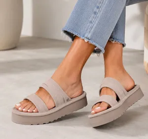 Bearpaw Altitude Platform Slide Sandals Taupe Suede Women’s Size 10 thumbnail 1