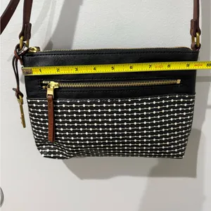 Fossil Fiona Striped Crossbody Bag Purse Handbag Black White Brown‎ With Key N thumbnail 7