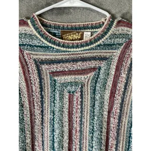 Vintage Multicolor Striped Knit Sweater 70s Boho Retro Folk Hippie Small 80s thumbnail 2