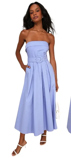 Lulus Trendsetting Choice Periwinkle Strapless Midi Dress With Pockets size M thumbnail 1