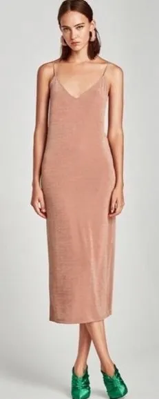 Zara Collection Mauve Slip Dress Midi‎ Bodycon Sleeveless Casual Dress Small thumbnail 1