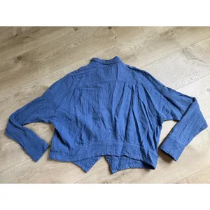 Free People Beaded Crinkle Gauze Top Blue Button Down Western Long Sleeve Size M thumbnail 3