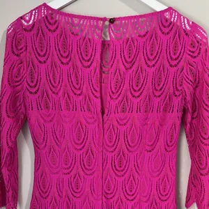 Lilly Pulitzer Hera Sheath‎ Dress Women's 6 Pink Lace 3/4 Sleeves Scalloped Hem thumbnail 7