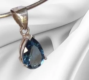 Sterling Silver With Blue Teardrop Blue Topaz Marked 925 thumbnail 2