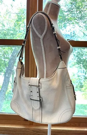 Banana Republic White Pebbled Leather Hobo Shoulder Bag Y2K Boho Buckle Purse thumbnail 1