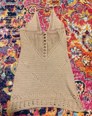 Tan Crochet Halter Dress thumbnail 1