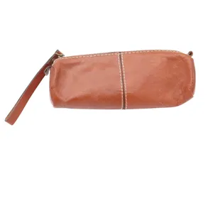 Patricia Nash Tan Leather Cosmetic Pouch Pencil Case Contrast Stitching thumbnail 2