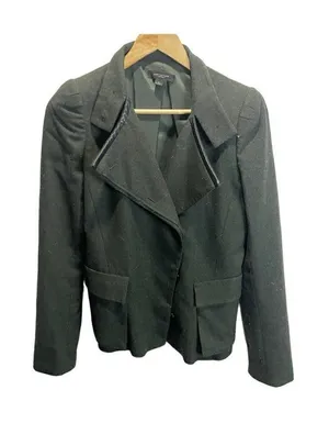 Ann Taylor‎ Blazer Women 4 Green Wool Blend Faux Leather Trim Asymmetric Career thumbnail 1
