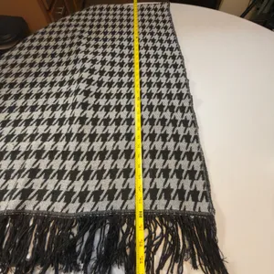 Houndstooth Fringe Poncho Wrap Open Front Shawl Black Grey Woven Cape Womens thumbnail 8