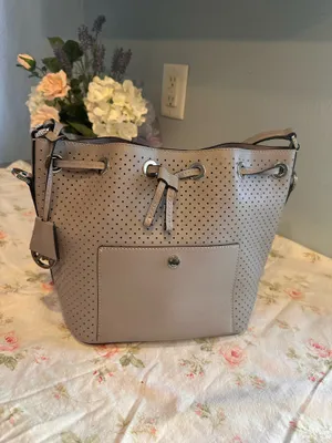 Michael Kors perforated bucket-style bag in gray thumbnail 3