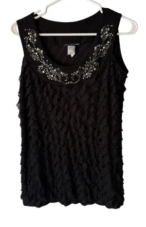 Saint‎ Tropez West Black Textured Tank M Y2K Grunge Studded Going Out Top thumbnail 1