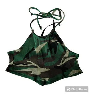 Women's Casual Camisole Camo Halter Cami Tank Top Crop thumbnail 1