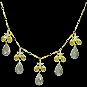 Light Blue Green Teardrop Crystal Necklace Earring Gold Tone Set 2028 Brand thumbnail 5