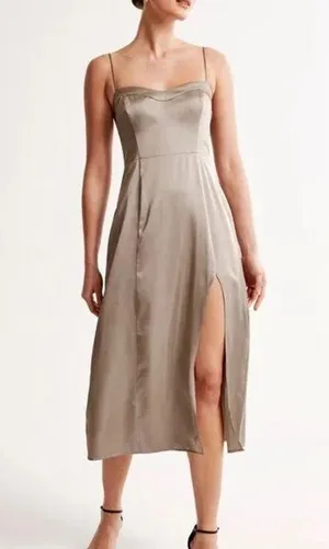 Abercrombie & Fitch The A&F Camille Midi Dress in Taupe Size Small thumbnail 1
