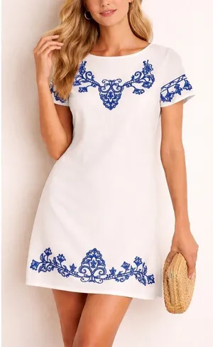 Lulus Tale to Tell Blue Ivory Embroidered Shift Dress XS NWT Read thumbnail 1
