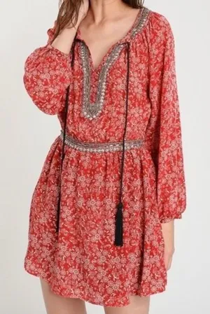 THE KOOPLES Sunrise Embellished Bohemian Mini‎ Dress Sz 2 thumbnail 1