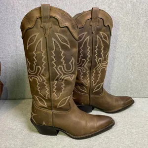 Zara Western Cowboy Boots Women's Size‎ 36 Brown Embroidered Leather Tall EUC thumbnail 3
