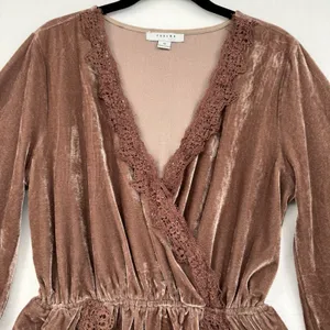 Velvet Romper Lace Trim Boho Festival Bell Sleeve Mauve Brown Festival Trendy S thumbnail 3