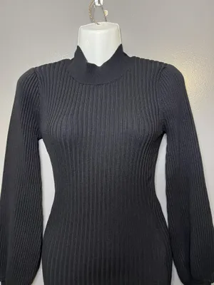 Windsor Dress Womens Medium Black Ribbed Knit Mock Neck Bodycon Sweater Mini thumbnail 1