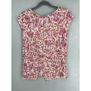 Haute Hippie Style Womens Top Floral Linen Button Back Cap Sleeve Pink Medium thumbnail 3