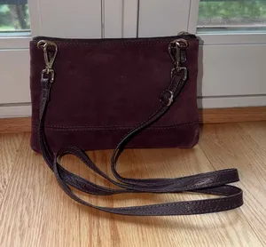 Accessorize Burgundy Genuine Leather Suede Crossbody Shoulder Bag thumbnail 1