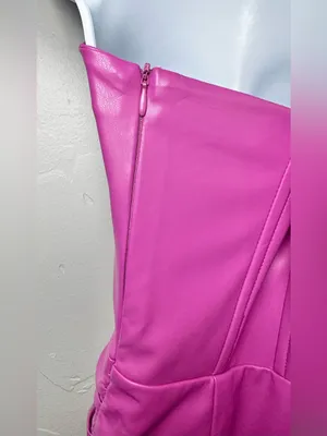 eesome Strapless Faux Leather Mini Dress in Fuchsia Pink Size Medium thumbnail 6